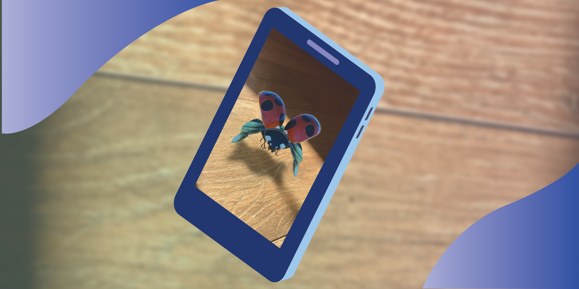 Animovaná lienka na obrazovke smartfónu využívajúca rozšírenú realitu.