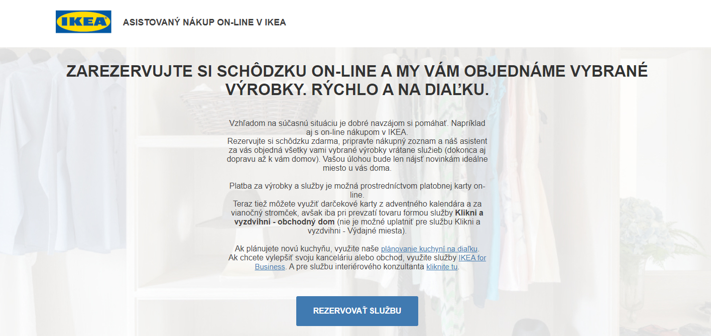 Online rezervační služba v IKEA, která umožňuje objednat výrobky na dálku a vyzvednout je v obchodě nebo doručit domů.