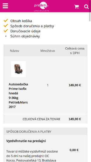 Nákupní košík s autosedačkou Prime Isofix v eshopu predeti.sk