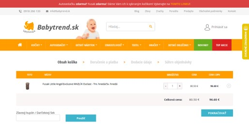 Nákupní košík na stránce Babytrend.cz s dětským produktem