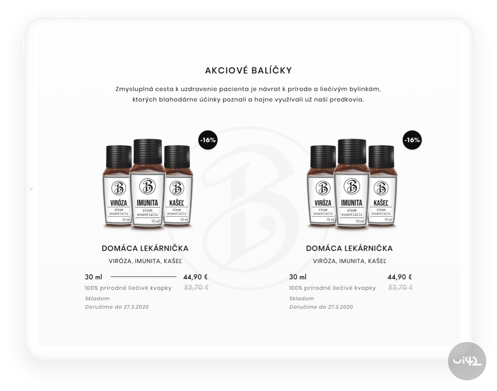 Obrázok balíčka liečivých kvapiek s názvami Viroza, Imunita, Kašeľ.