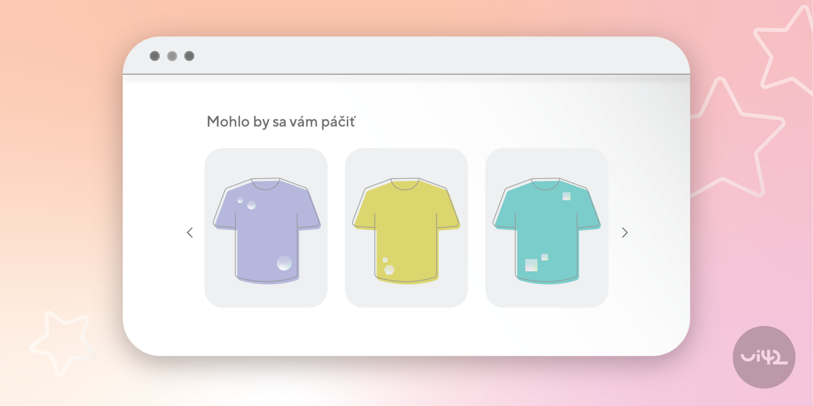 Ilustrace produktového karuselu s tričky různých barev na webové stránce s názvem „Mohlo by se vám líbit“.