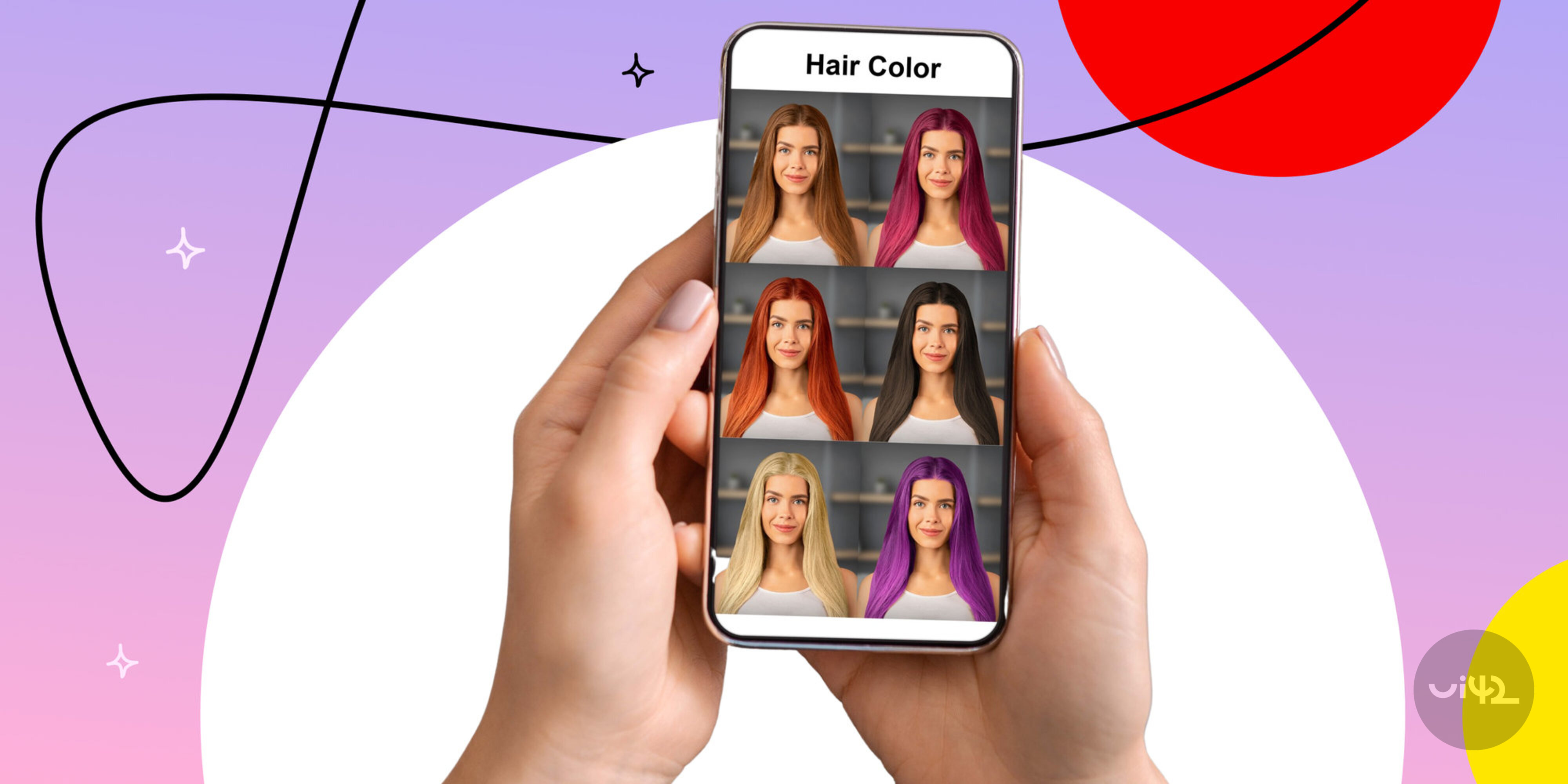 Mobilný telefón zobrazuje aplikáciu pre zmenu farby vlasov pomocou rozšírenej reality.