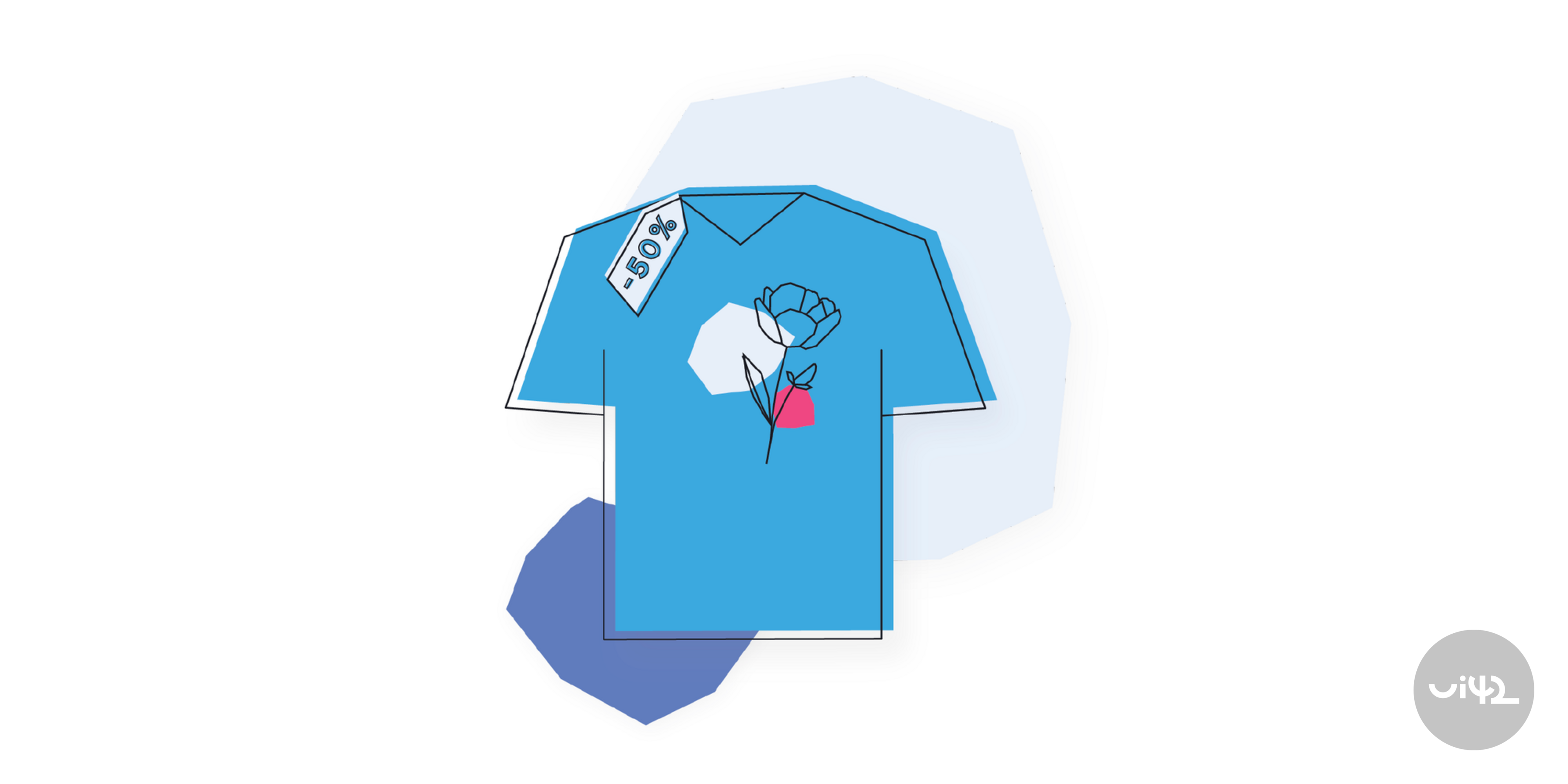 Modré tričko s květinovým motivem a slevou 50%