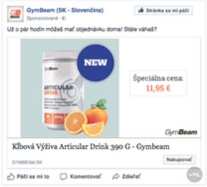 Reklama na GymBeam Articular Drink s pomeranči