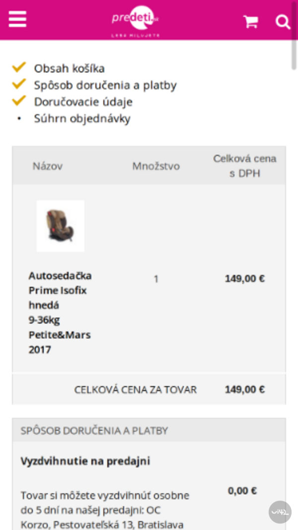 Nákupní košík s autosedačkou Prime Isofix v eshopu predeti.sk
