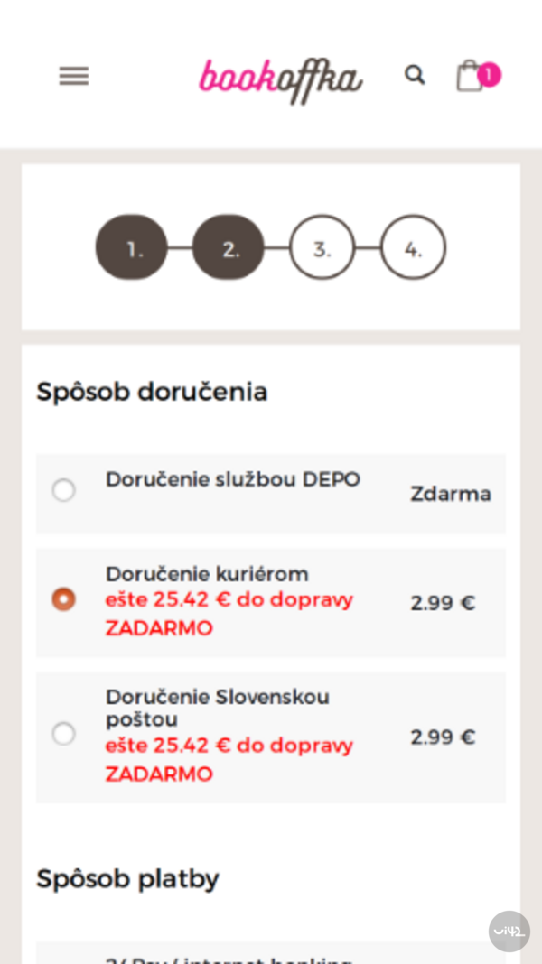 Nákupní proces v e-shopu s možnostmi doručení a platby