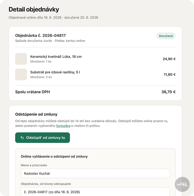 předvyplněné údaje v odstoupení od smlouvy na e-shopu