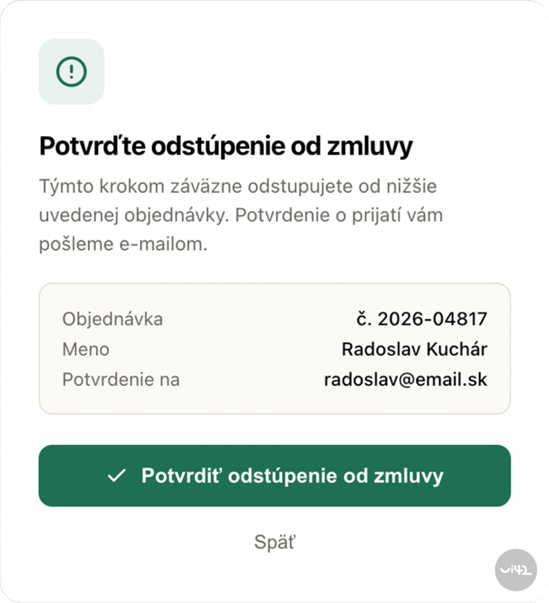 potvrzení před odesláním odstoupení od smlouvy na e-shopu