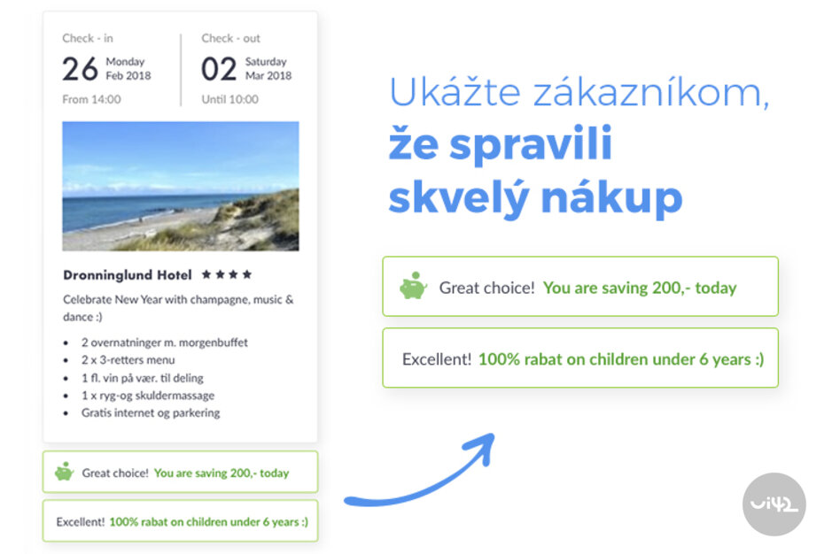 Ukázka nabídky ubytování v hotelu Dronninglund s akčními slevami.