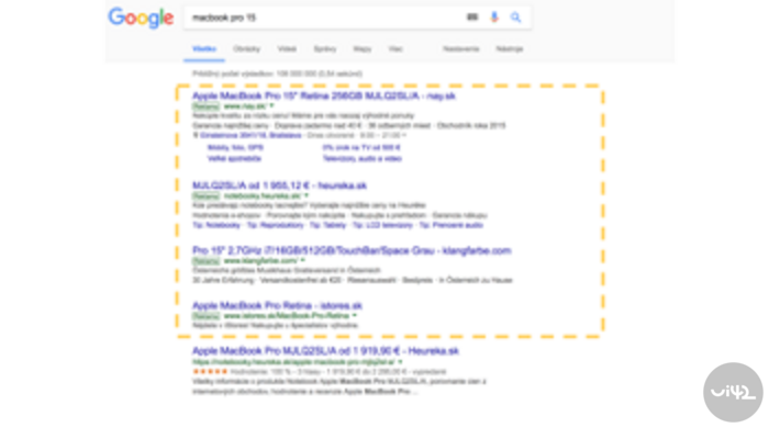 Výsledky vyhledávání na Google pro MacBook Pro 15