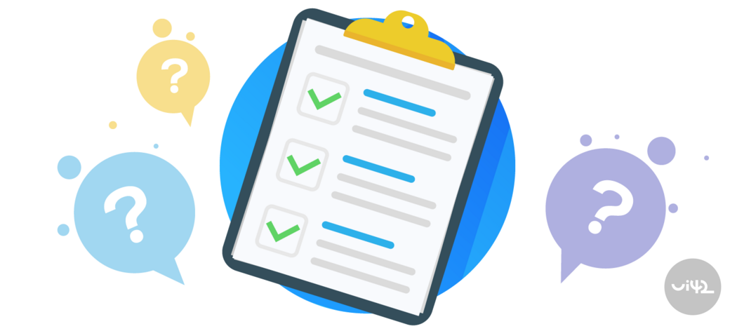 Ilustrace kontrolního seznamu s otazníky, která symbolizuje plánování a otázky v e-commerce projektu.