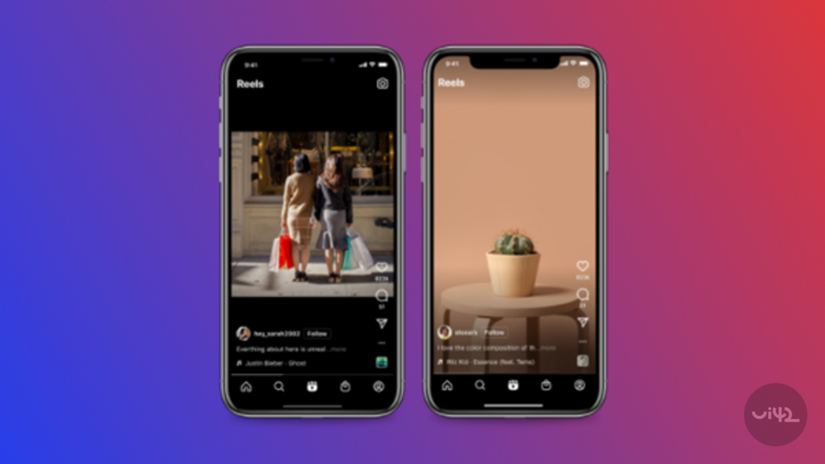 Dvě obrazovky smartphonů zobrazující Instagram Reels s různými videi