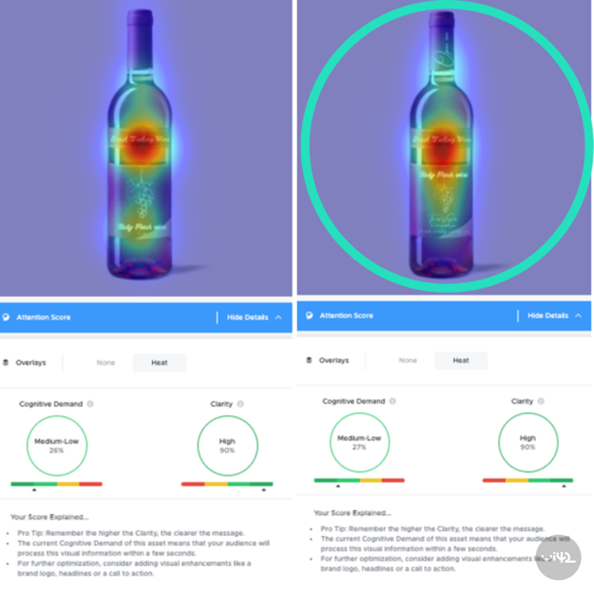 Porovnanie vizuálnej pozornosti na etikete fľaše vína s tepelnou mapou