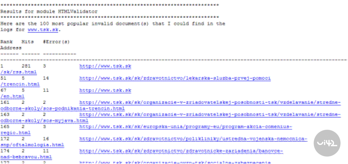 Automatický report o HTML validitě