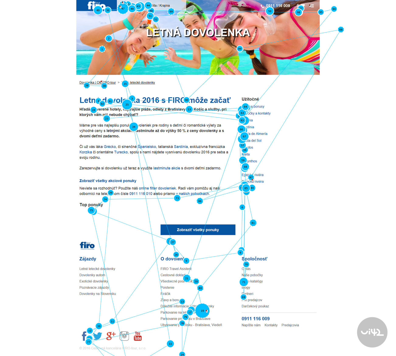 Analýza oční stopy na webové stránce cestovní kanceláře FIRO-tour s letní dovolenou.