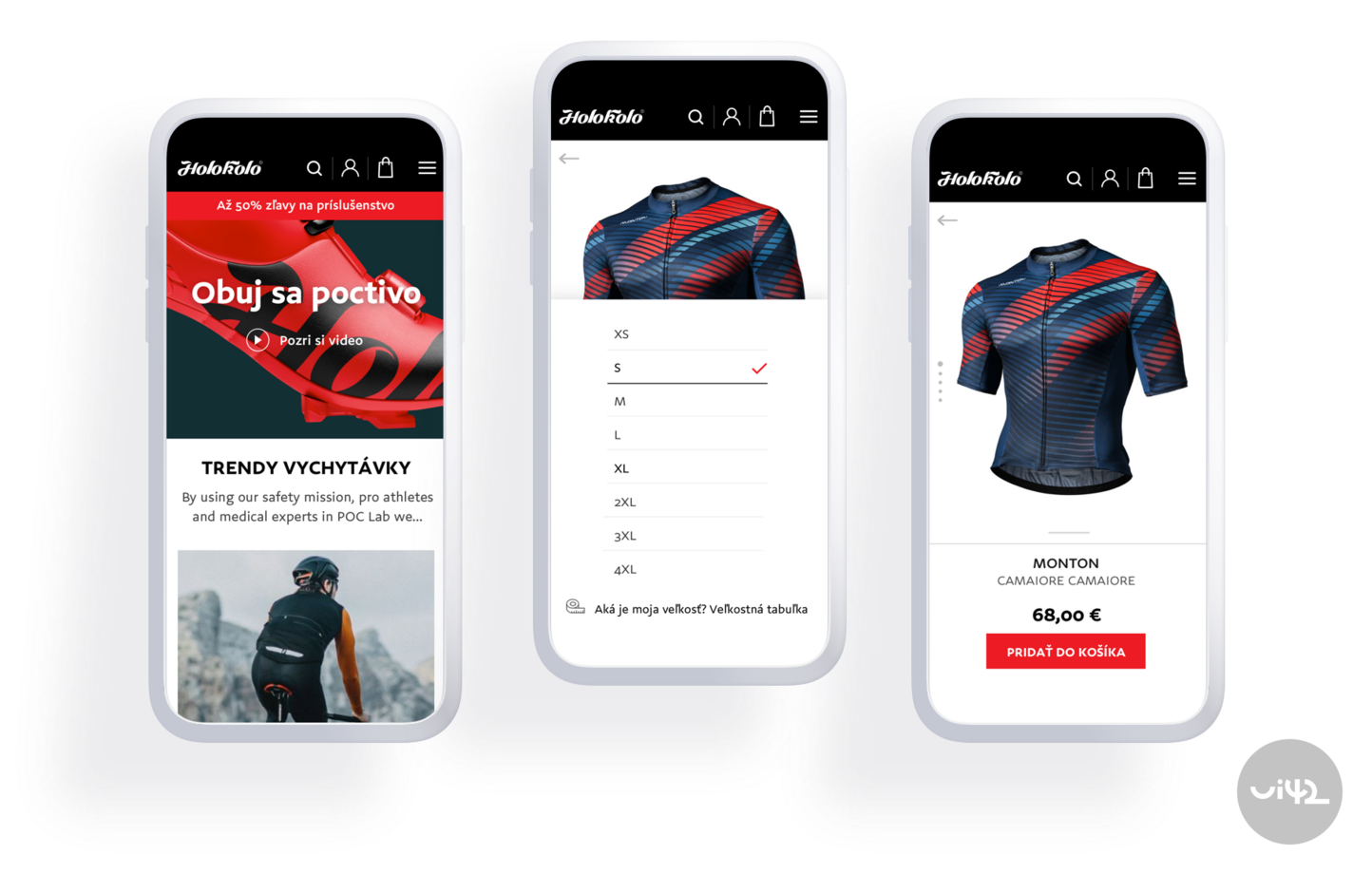 Náhľad mobilnej aplikácie s cyklistickým oblečením na stránke Holokolo.