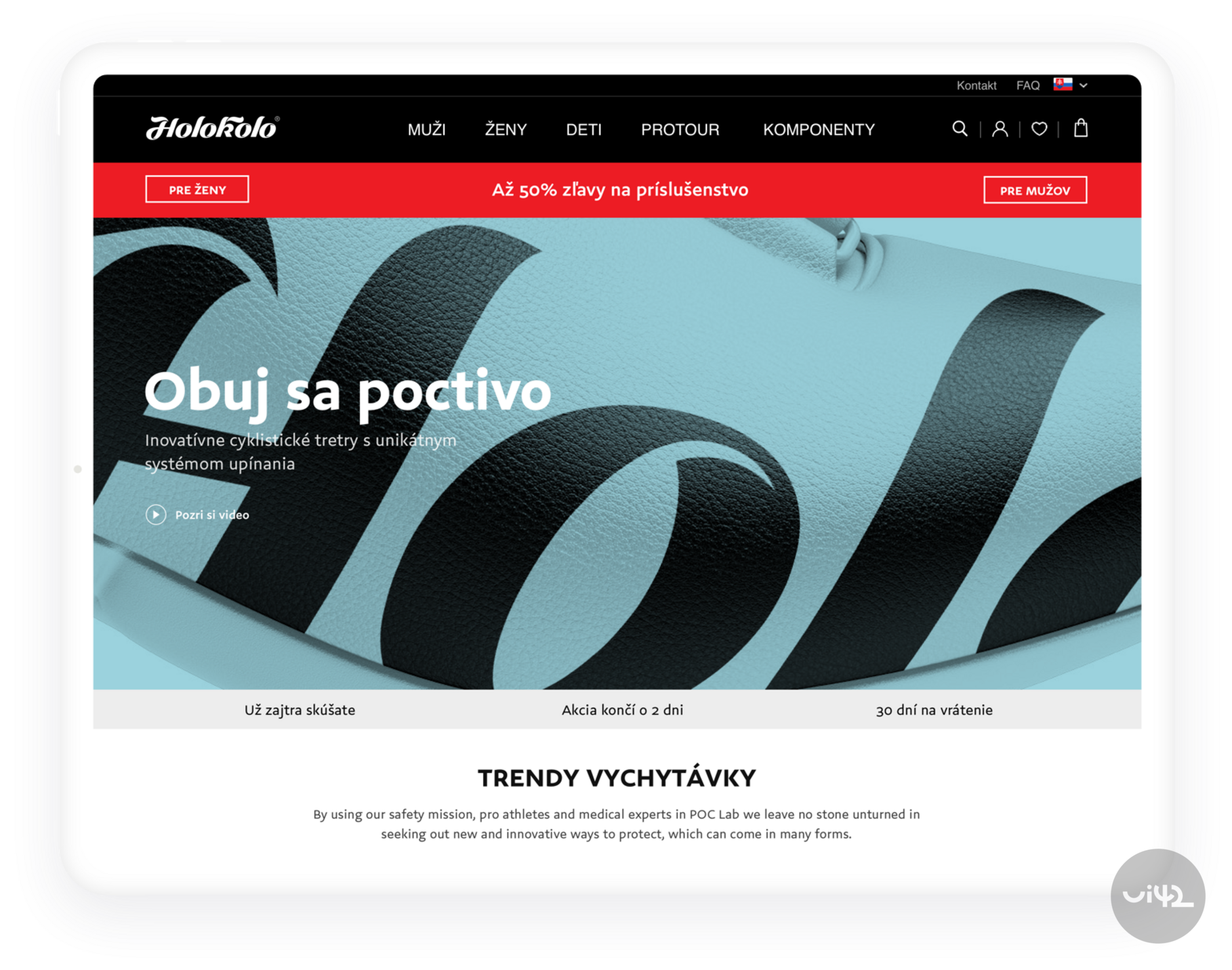 Obrázok cyklistických tretier s inovatívnym systémom upínania na webovej stránke Holokolo.