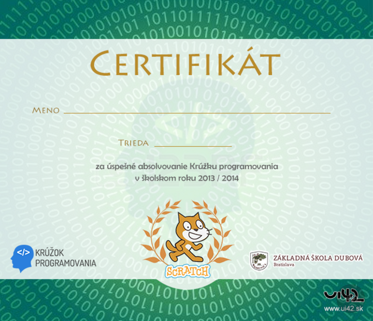 Kroužek programování ZŠ Dubová certifikát Kroužek programování ZŠ Dubová certifikát