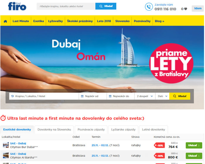 Nabídka last minute dovolených do Dubaje a Ománu s odletem z Bratislavy na webové stránce FIRO-tour.