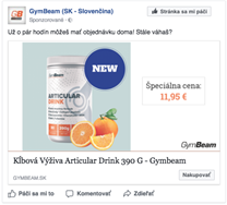 Reklama na GymBeam Articular Drink s pomeranči